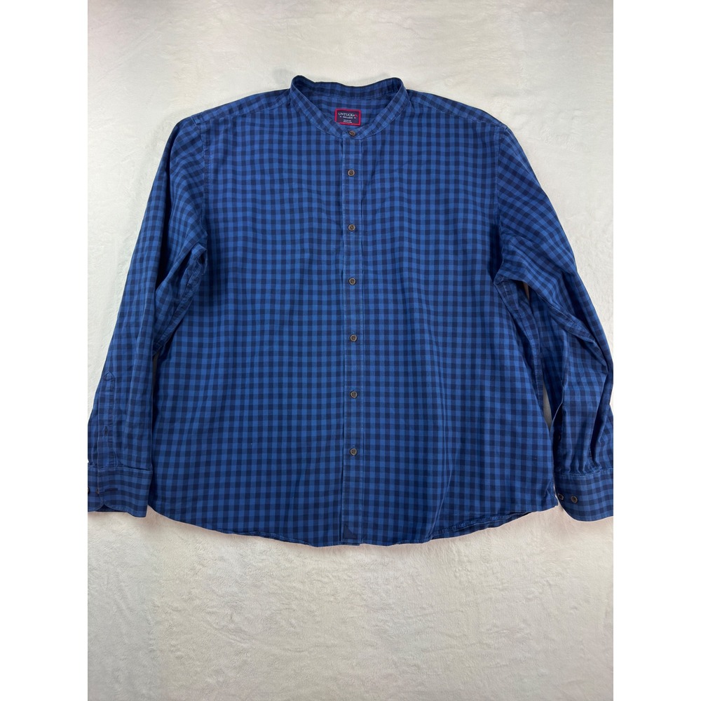 UNTUCKit Mens 3XL Blue Gingham Band Collar Long Sleeve Cotton Button Down Shirt